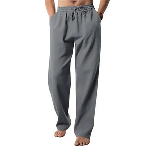 Ropa de verano Pantalones de lino casuales para hombres y pantalones de lino de patrón sólido recto de cintura elástica transpirable de color sólido - Product Image 6