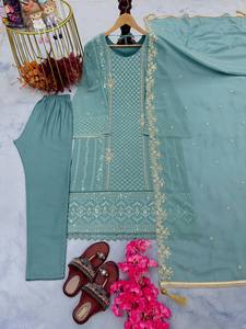 R & D exporta tela de rayón Conjunto de Salwar Kameez indio y pakistaní para mujeres con Dupatta Impresionante combinación de colores para todas las estaciones - Product Image 4