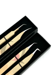 Vente en gros de pinces à épiler pour extensions de cils GETUP BROSONS IMPEX en acier inoxydable avec revêtement en poudre brun clair à 45/90 degrés, poignée diamantée - Product Image 2