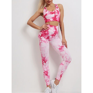 Breathable Women's Sports Gym Wear Stretch <b>Leggings</b> & Crop Sports Bra Top Fitness Yoga Set Solid Pattern Yoga Fitness Wear - Product Image 2