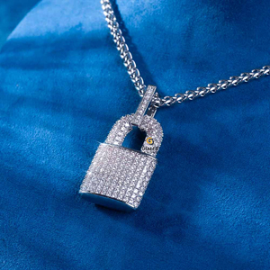 Llamativo Moissanite Redondo Brillante Corte D Color Diamantes Iced Out Hip Hop 10K Oro blanco Cerradura Colgante - Product Image 3