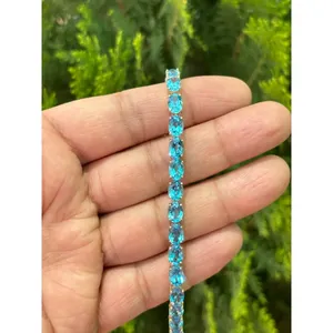 Pulsera de tenis de oro de 14k con topacio azul, accesorio de joyería de moda - Product Image 1