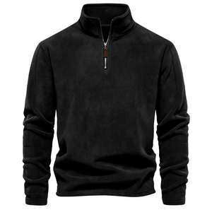 Kivotech haute qualité hommes sweat-shirt décontracté chaud polaire fermeture éclair col montant pull haut avec capuche hiver motif solide - Product Image 2
