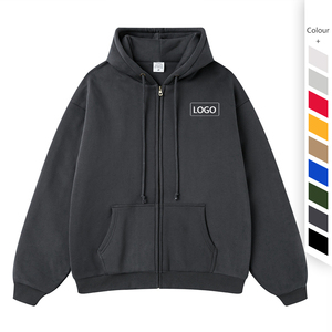 Ready to Ship New Design Full Zipper Hoodie Men's Hoodies Custom Logo Men's Zipper Hoody <b>Sweatshirt</b> Solid Color Dyed Premium - Product Image 3