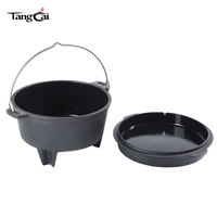 Source-Foundry 6QT Cocotte en fonte pré-culottée, poêle à frire réversible multifonction avec couvercle pour pique-nique en extérieur, braisage et cuisson