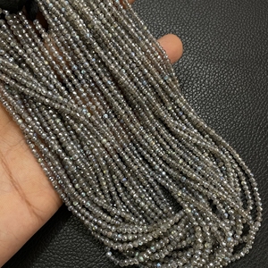 Perles en forme de rondelle à facettes en labradorite perles flash multicolores arc-en-ciel noir en gros - Product Image 1