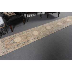 Vintage Rug, 2.2x12.3 ft Turkish Rug, <b>Brown</b> Red Ombr <b>Wool</b> Rug - Product Image 3