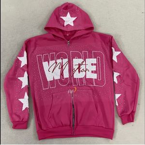 OEM mujeres Zip Up Hoodie Y2k letra impresión gráfica personalizada Rhinestone de gran tamaño sudaderas con capucha gótica chaqueta Vintage Streetwear diseño - Product Image 1