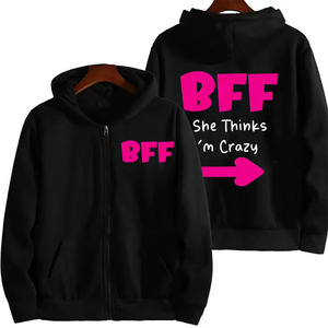 Sudadera con capucha personalizada negra con cremallera frontal, diseño de letras impresas, unisex, informal, de forro polar, para otoño. - Product Image 2
