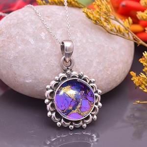 Colgante de piedras preciosas de tendencia púrpura turquesa 925 colgante de joyería fina de plata esterlina con sello 925 joyería colgante de plata - Product Image 4