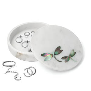 Joyero Rectángulo de Mármol Blanco Elegante Hecho a Mano con Incrustaciones de Nácar Hermana Regalo a Precio - Product Image 3