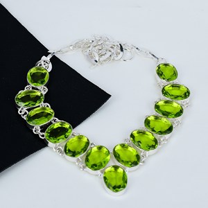Nữ Tính Thanh Lịch Liên Kết Chuỗi Peridot Đá Quý Sang Trọng Peridot Màu Xanh Lá Cây Màu Trang Sức 925 Sterling Bạc Vòng Cổ Cho Kỷ Niệm - Product Image 1