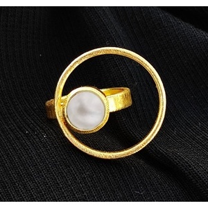 Vintage Brass Gold Plated Amethyst Gemstone <b>Ring</b> Geometric Minimalist Fashion Jewelry Unisex Everyday Wear Bezel Setting - Product Image 6