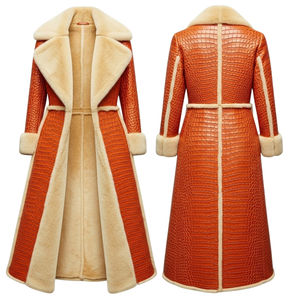 Manteau long en cuir de crocodile véritable pour femmes de qualité supérieure avec fourrure Luxe Hiver Vente en gros Prix bas Manteau long en cuir de haute qualité - Product Image 4