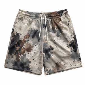 Pantalones Cortos Deportivos Urbanos de Malla Transpirable, Ligeros, 100% Poliéster Premium, Diseño Abstracto con Estampado de Camuflaje - Product Image 1