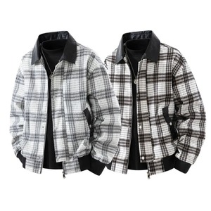 Veste chemise à carreaux rétro en flanelle pour hommes printemps automne décontracté coupe-vent à manches longues revers pour moto vêtements de course automobile - Product Image 5