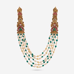 Collar de boda para mujer con diseño floral, chapado en oro oxidado, con piedras de rubí-verde, de la colección cultural Silver Temple. - Product Image 1