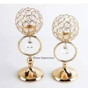Most Demanding Attractive Look Aluminum Casted High Grade Gold Plated <b>Frame</b> With 3 Arms Clear <b>Crystal</b> Candle Holders From India - Product Image 2