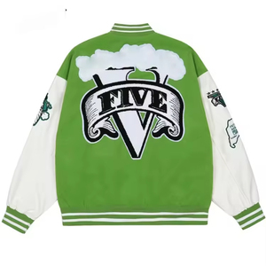 Chaqueta Varsity de inspiración vintage para hombre con letra frontal de chenilla y cierre de botón a presión perfecta para el estilo diario - Product Image 2