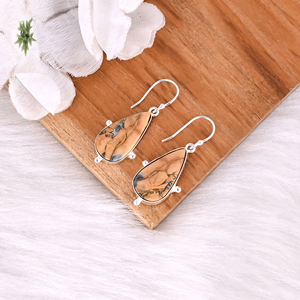 Boucles d'oreilles classiques en jaspe Malinga, plaquées argent, en laiton, pendantes, style tendance, boucles d'oreilles en laiton pour mariages et fêtes - Product Image 3