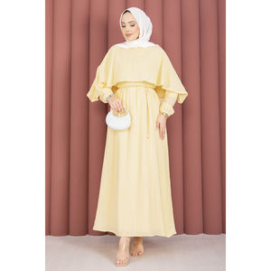 Robe d'été au col cape en crochet, taille élastique, respirante et élégante pour club ou quotidien, jaune, taille unique - Product Image 4
