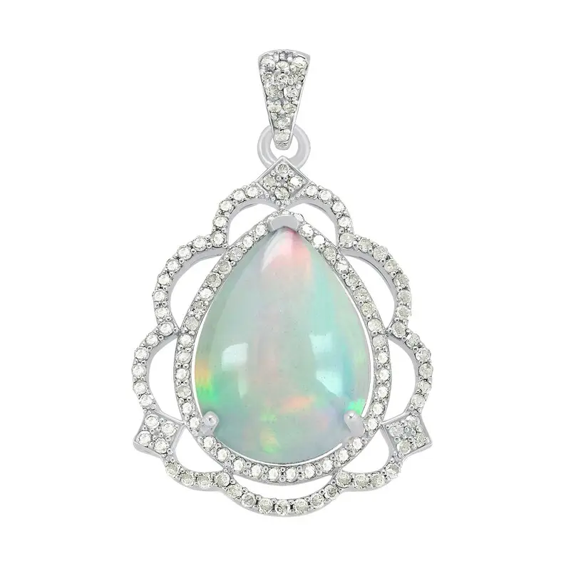 Victorian Design Charme Natural Etíope Opala Pedra Pura 925 Sterling Silver Pendant Mulheres Fine Silver Jóias Opal Pingente