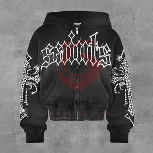 YKK Full Zipper <b>Hoodie</b> for Men 100% French Terry Cotton High Quality Embroidered <b>Rhinestones</b> Custom Sizes OEM Service Autumn - Product Image 6
