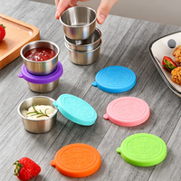 OEM 40ml Gobelets à condiments en acier inoxydable anti-fuite, écologiques, compatibles lave-vaisselle, avec couvercles en silicone, empilables, réutilisables, contenants à sauce