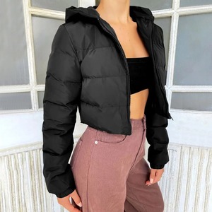 Bubble Puffer Winter Warm Hooded Jacket <b>Women</b> Fashion Cropped Coats Long Sleeve Outerwear Zipper Casual <b>Parkas</b> Padded Coat - Product Image 2
