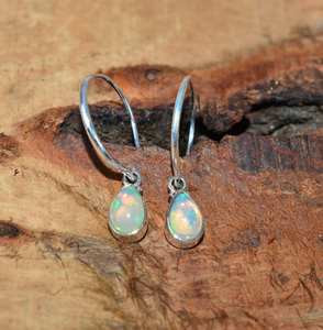 Ethiopian Opal Earrings Handmade Sterling Silver Hoop Earring Natural Fire Opal Jewelry Gift - Product Image 4
