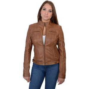 Derniers produits les plus vendus Vestes en cuir coupe ajustée pour femmes en hiver Veste en cuir pour femmes au design personnalisé - Product Image 1