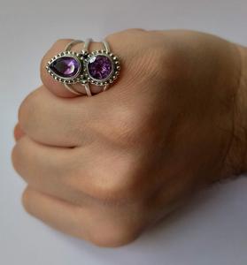 Anillo de Amatista, Plata de Ley 925 Maciza, Piedra Preciosa Natural, Joyería Moderna con Engaste de Bisel para Bodas y Fiestas - Product Image 4