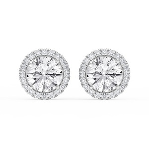 Boucles d'oreilles élégantes en or blanc pur 14 carats avec diamant rond de laboratoire de couleur E-f et clarté VS, 0,65 carats, sertissage halo classique - Product Image 1