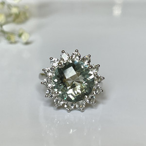 Bague pour femme en argent sterling 925 avec améthyste verte naturelle et topaze blanche, incrustation de diamant taille ovale, style tendance pour fiançailles - Product Image 4