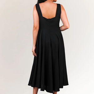 Vestido Midi Negro de Algodón para Mujer, Estilo ODM, Elegante y Casual, con Cuello Cuadrado, Cintura Natural, Transpirable, Largo hasta la Rodilla - Product Image 2