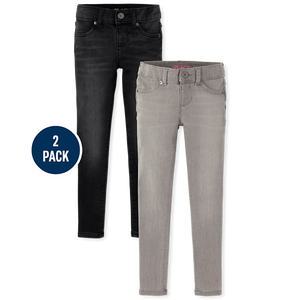 กางเกงยีนส์ถักสำหรับเด็ก, กางเกงยีนส์2แพ็คเกิร์ลส์ปรับได้แท็บกลางแบบสลิมฟิต-64% ผ้าฝ้าย/34% โพลีเอสเตอร์/ อีลาสเทน2% - Product Image 2