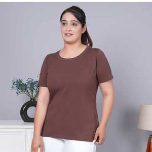 T-shirt en coton uni pour femme, coupe confortable, parfait pour le travail, les voyages, les tenues décontractées et la mode minimaliste - Product Image 5