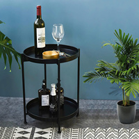 Mesa auxiliar de metal de 2 niveles con bandeja extraíble, mesa de centro impermeable para sofá, dormitorio, balcón u oficina