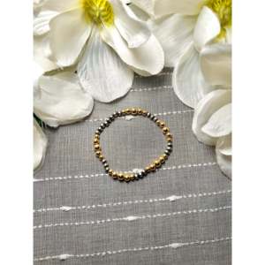 Navajo 14k Gold Plated & Sterling <b>Silver</b> Beaded <b>Bracelet</b> Ball Shape Stretchy Design - Product Image 1