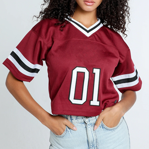 Maillot de football américain blanc à bas prix maillot de gros femmes maillot de football personnalisé maille coupe ample épaule tombante col en V - Product Image 5