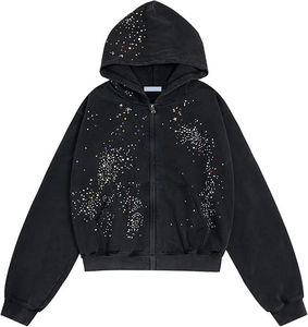 Quick-Dry Breathable Winter <b>Mens</b> Rhinestone <b>Zipper</b>-Up Fleece <b>Hoodies</b> Cotton-Blended Streetwear OEM Supply for Online Sale - Product Image 1