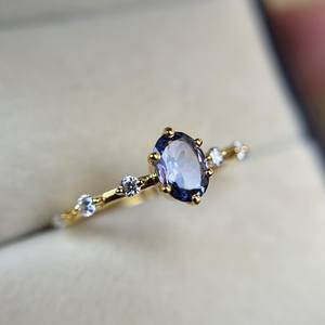 Mystique Bague Halo en zircon de tanzanite ovale 18K plaqué or massif Bijoux fins fabriqués à la main Pierre de naissance de décembre - Product Image 4