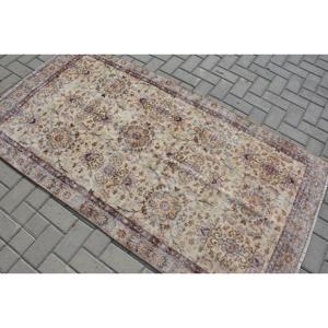 3.5x6.46 ft Rug, Turkish Vintage Rug, <b>Brown</b> Beige Animal Print <b>Wool</b> Rug - Product Image 4