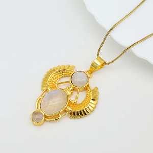 Exclusive Blue Rainbow Moonstone Gemstone Scarab Beatle Egyptian Necklace Pendant Fashion Women Brass Jewelry With <b>Rope</b> <b>Chain</b> - Product Image 4