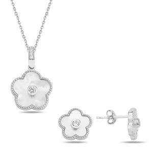 Ensemble de bijoux vintage en nacre, collier et boucles d'oreilles, argent sterling 925 plaqué or 14 carats, design élégant, cadeau d'anniversaire pour - Product Image 4