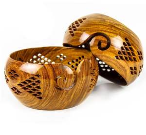 Cuenco de hilo de madera pulida Madera para ganchillo Cuenco de tejer de gran tamaño 7 "x 4" Pulgadas Uso hecho a mano y producto de venta Estilo japonés - Product Image 2