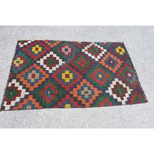 Alfombra de lana turca Vintage de 3,4x5,2 pies, diseño de retales étnicos, rectángulo clásico de área grande, abstracto para sala de pasillo, látex - Product Image 3