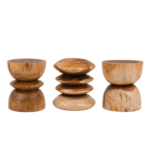 ARTERRA Premium Teak Wood Pedestal <b>Stool</b> Modern Round Side <b>Table</b> Luxury Accent End <b>Table</b> for Living Room - Product Image 2