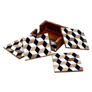 Posavasos de Madera Personalizables con Soporte, Diseño Clásico Hecho a Mano con Incrustaciones de Hueso, Cuadrados o Redondos, de la India - Product Image 1