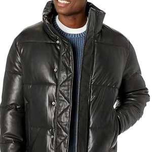 Fashion Winter Leather Puffer <b>Jacket</b> <b>Men</b> Oversized Style Stand Collar Warm Casual Streetwear Trend 2025 Hooded <b>Letter</b> Pattern - Product Image 2